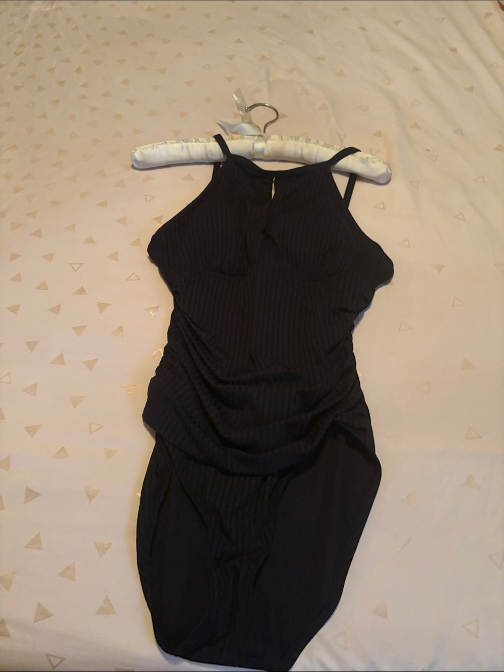 Black Ribbed Girls' One-Piece Swimsuit